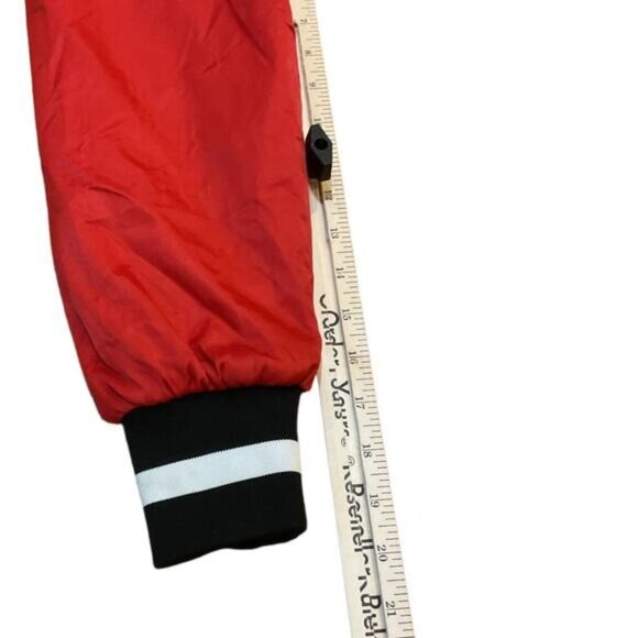 Young & Reckless Red Bomber Jacket Size S Snap-Button Closure Black & White Stri - Picture 2 of 11